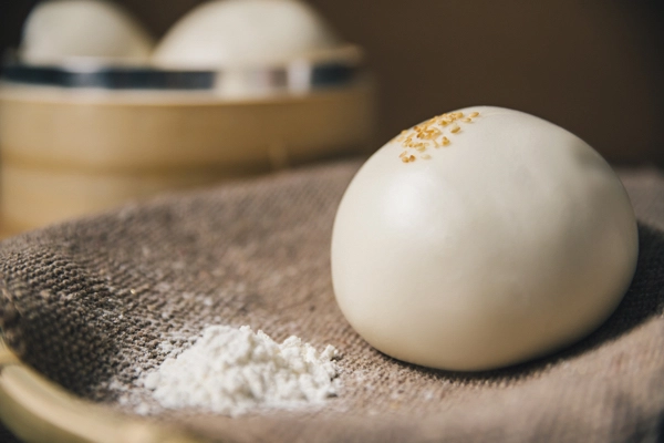 孔子饅頭【顏回-原味饅頭】外型特寫，老麵圓潤白皙外皮，口感紮實，最適合搭配各種中西式餡料。