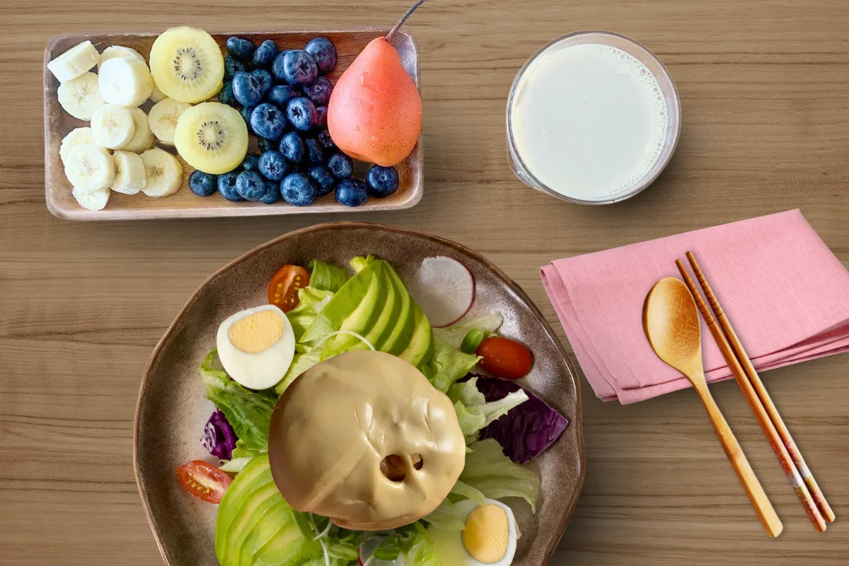 孕婦營養早餐搭配：老麵饅頭配蔬菜蛋白質水果均衡組合