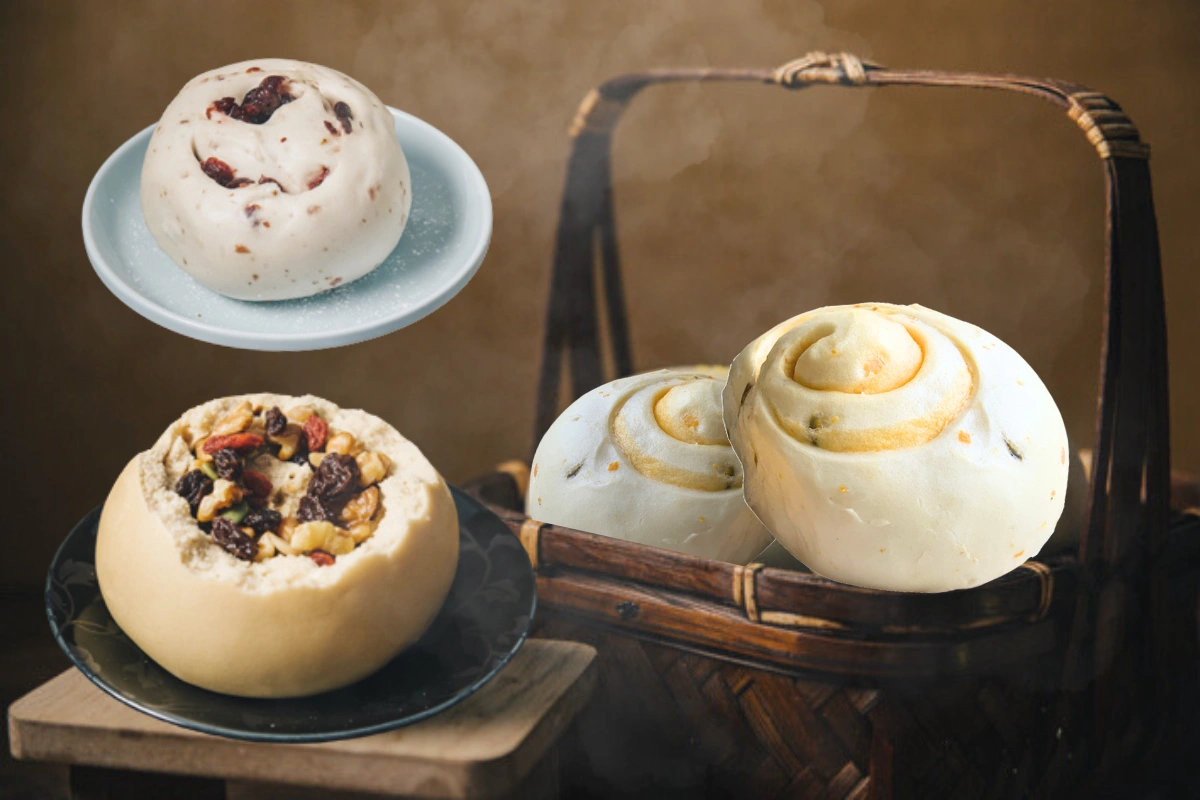 孔子饅頭同樂包組合，包含堅果核桃、南瓜乳酪、蔓越莓牛奶饅頭，三種口味各 2 入，適合追求健康養生的族群。